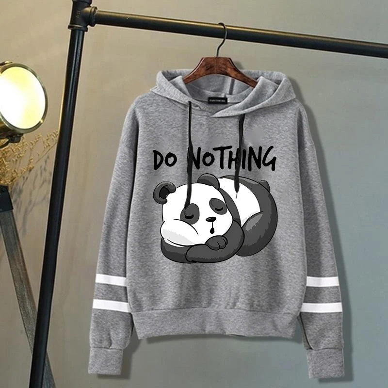 

New Women'S Men's Winter Autumn Fashion Hooded Casual Long Sleeve Cute Panda Do Nothing Hoodie Sweatshirts Loose Stripe Pullover