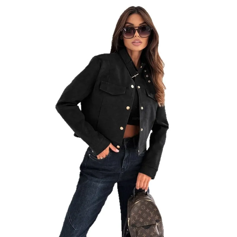 Basic Jacket Cropped Zip Women Coat Fleece Jacket Flight Suit Top Button-Down Collar Pockets 2025 Autumn Denim Jacket Women