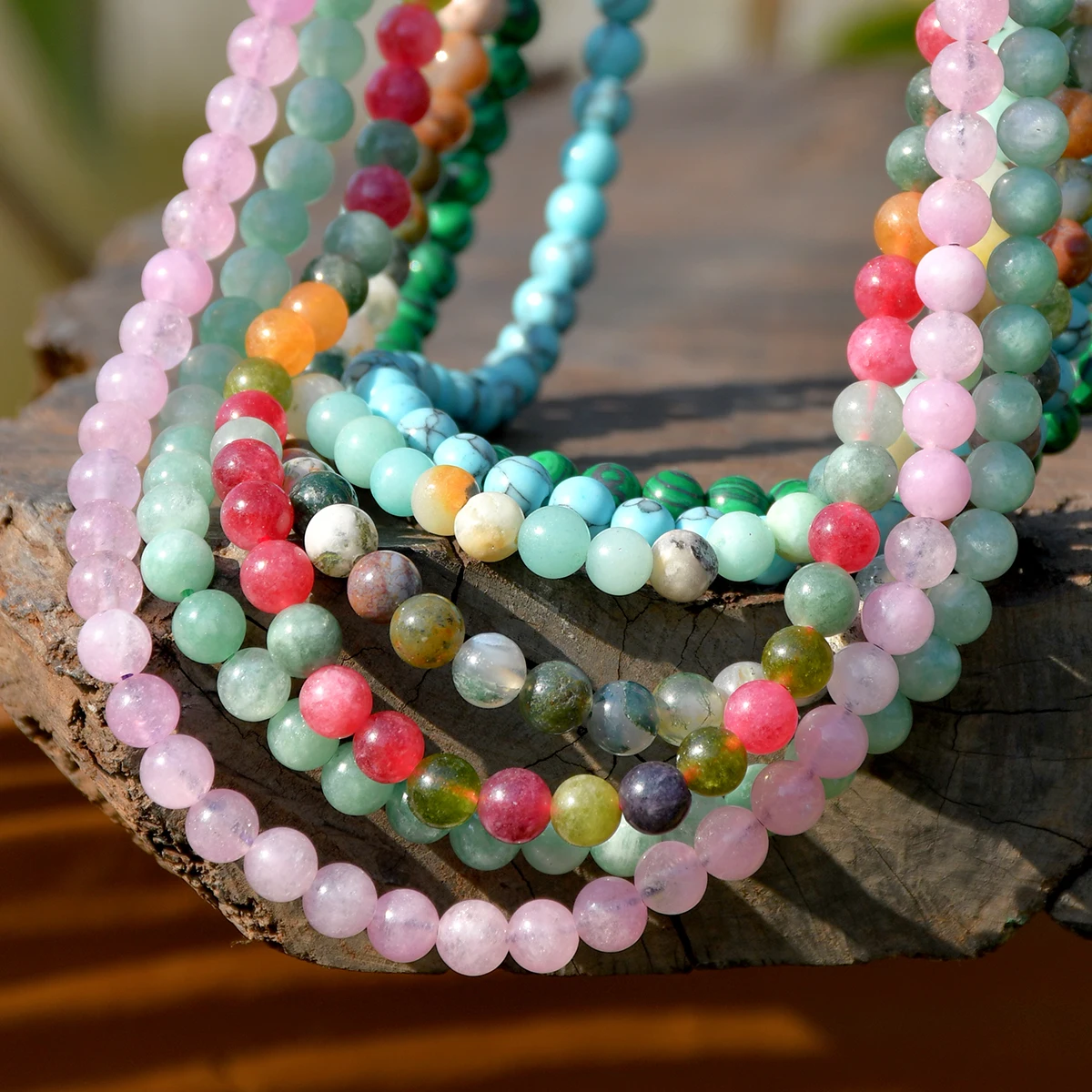 Yumfeel 6mm Natural Stone Necklace Bohemian Colorful Handmade Round Beaded Women Chokers Summer Vacation Beach Surf Jewelry - view 3
