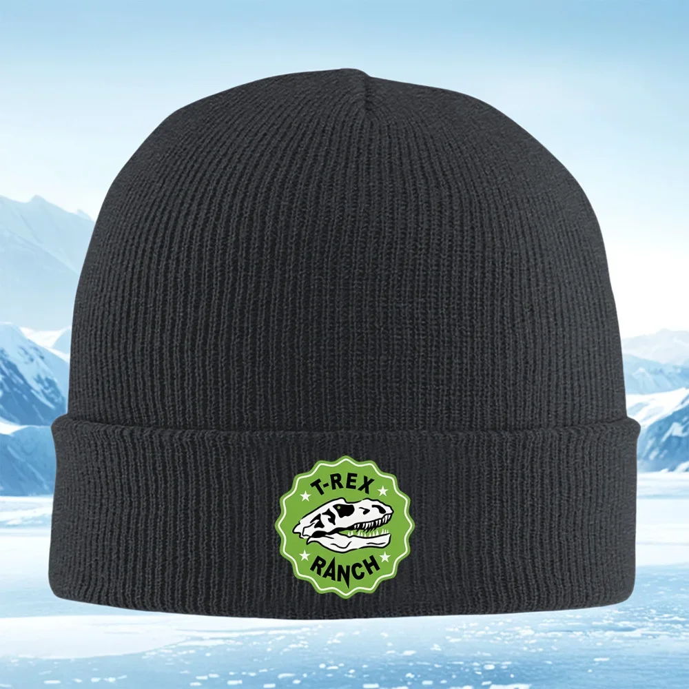 2026 Dinosaur skull T-Rex ranch logo Men Women Unisex Knitted Hat Beanie Pullover Cap Winter Thermal Warm Christmas Outdoor Cycl