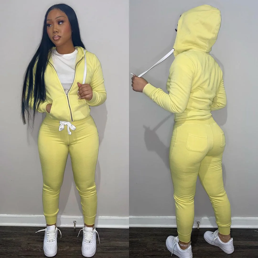 Autumn Sports Leisure women's two-piece set Hooded blouse + slacks solid color suit