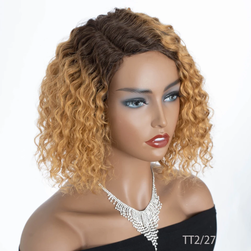 Short Curly Bob Brazilian Human Hair Lace Deep Water Curly Wave Human Hair Wigs 100% Remy Natural Hair Side Part Lace Wig