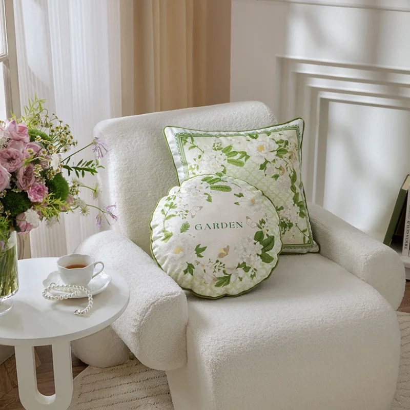 White Flora Pillow Sweet Green Cushion Case Luxury Velvet Decorative Pillow Cover For Sofa Chair Home Decorations