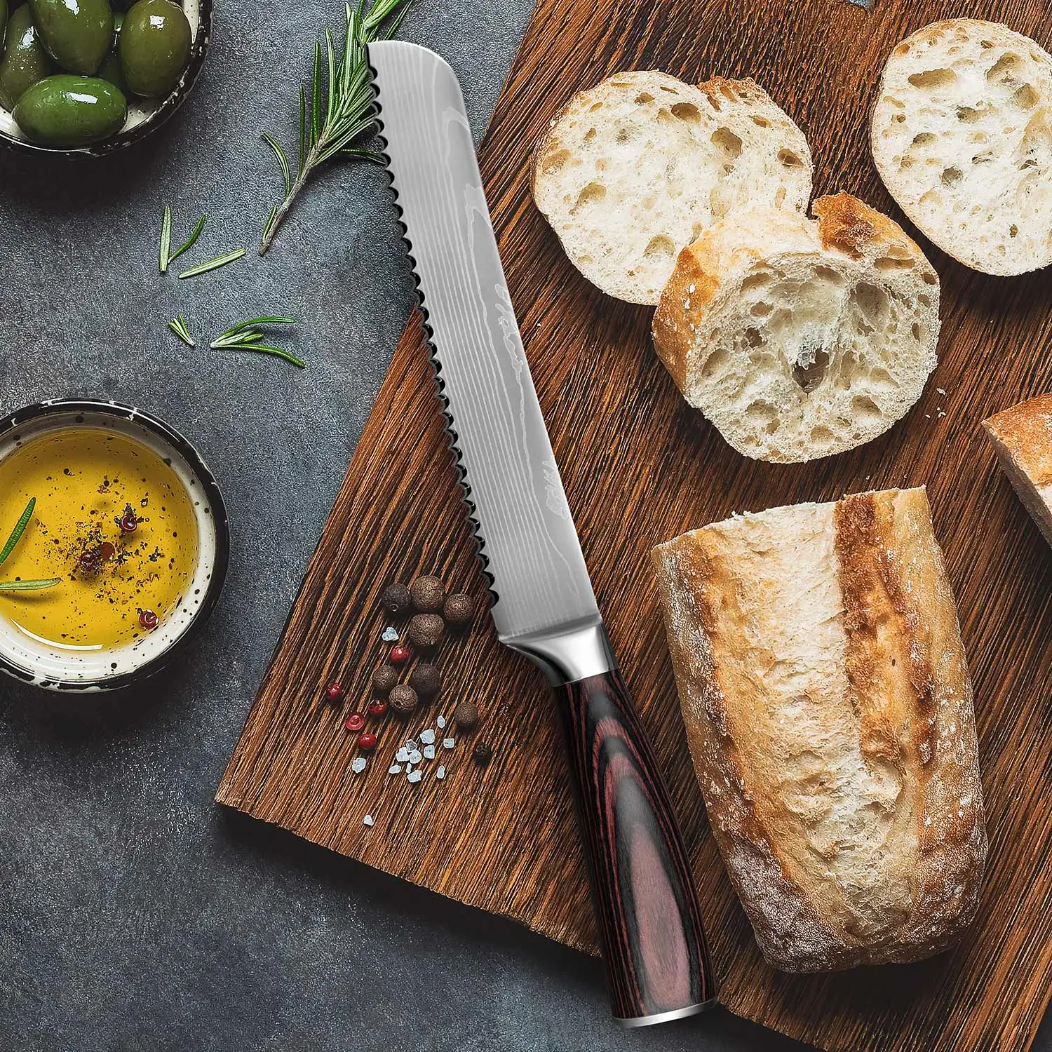 8 inch Serrated Knife, German Stainless Steel Bread Knife for Homemade Bread, Razor Sharp Edge for Efficient Slicing Sourdough