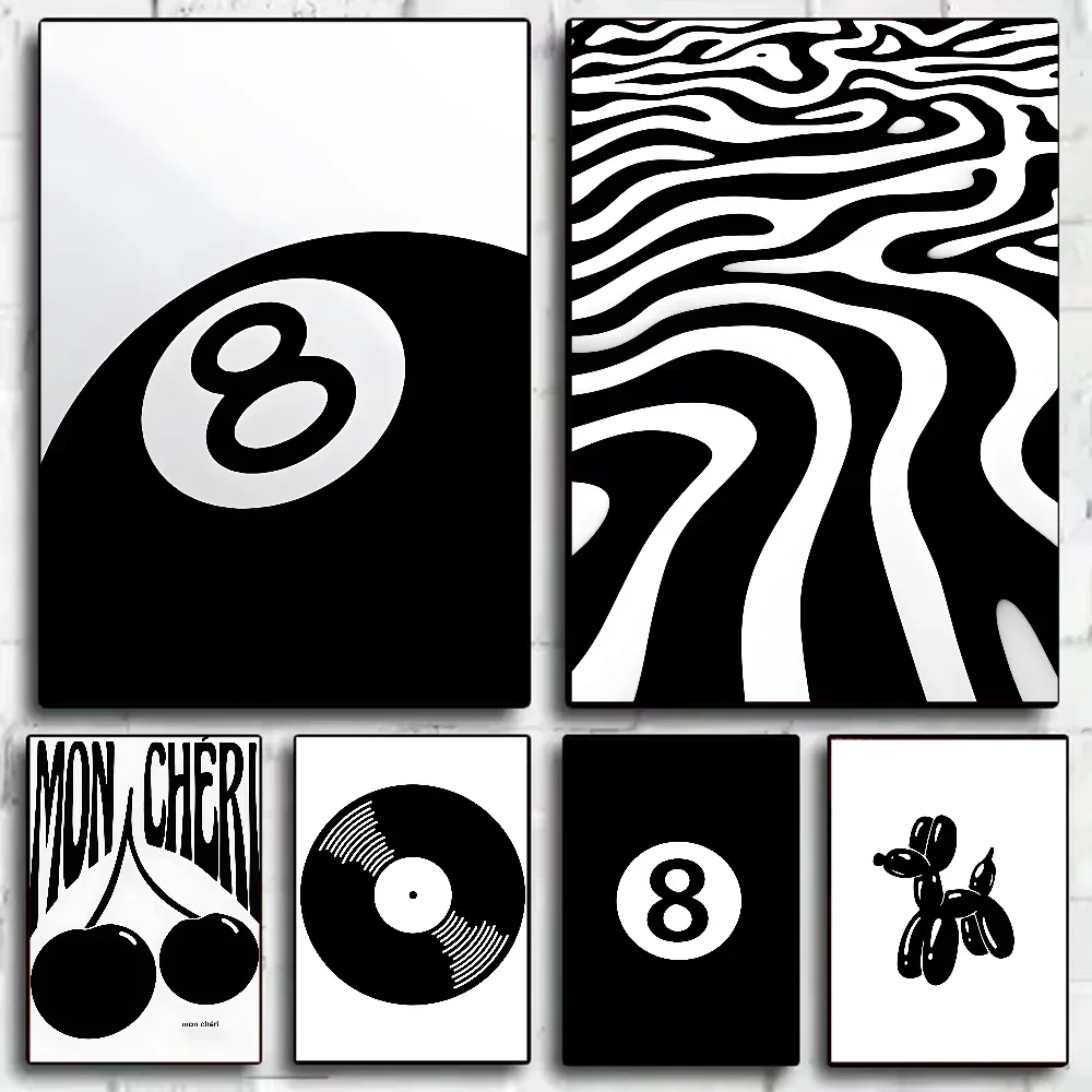 Black and white billiard cat record player Poster art wall waterproof home living room bedroom bar aesthetic decoratio