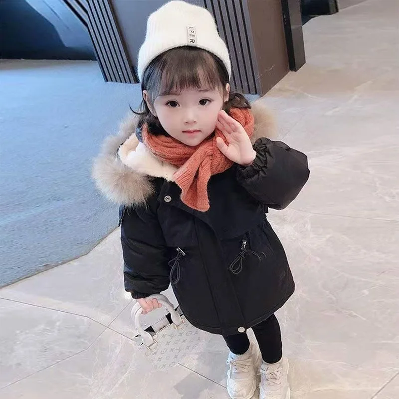 Girls Pie To Overcome Winter Cotton Jacket 2023 New Korean Version Children\'s Clothing Plus Velvet Thick Kids Coats -20 Degrees