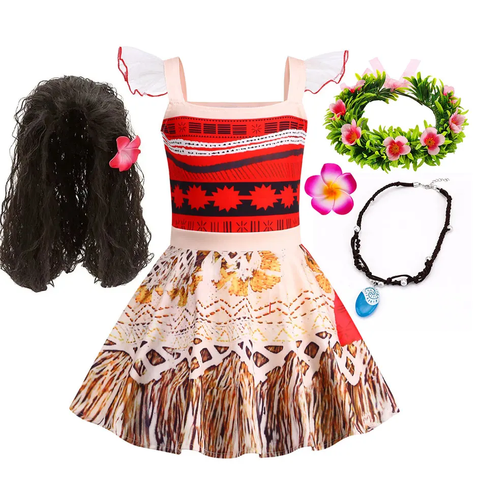 2024 Little Girl Casual Moana Dress Role Playing Ocean Adventure 2 Fancy Vaiana Halloween Princess Costume Summer Clothing Frock