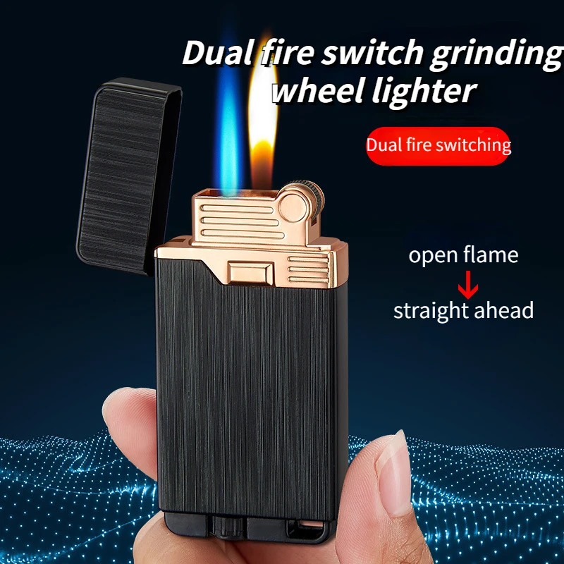 

The Latest Metal Double Fire Switch Classic Grinding Wheel Ignition Switch Straight Into Blue Flame Creative Windproof Lighter