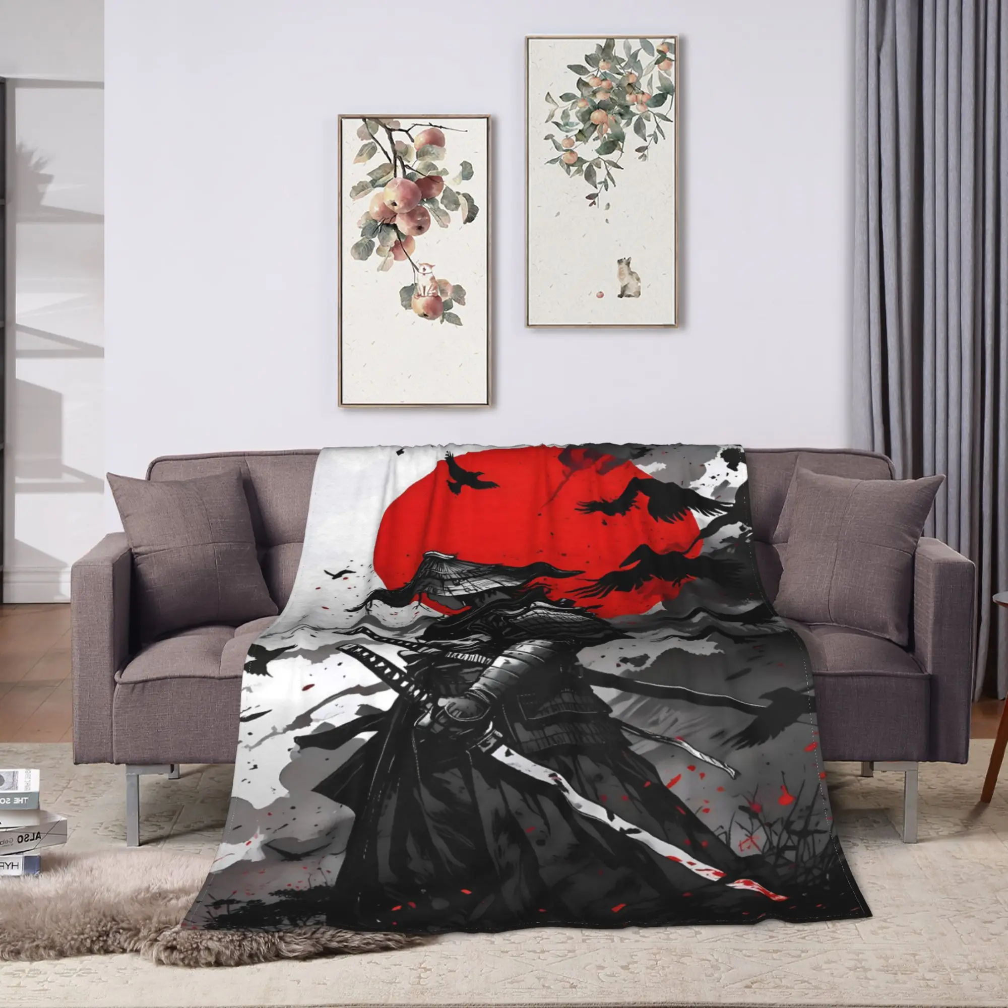 Japan Samurai Spirit Blanket  Soft Pattern Plush Throw Blanket For Couch Chair Picnic Flannel Bedspread Bed Cover