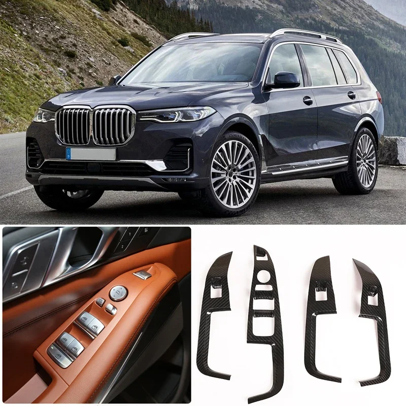 For 2019-2021 BMW X5 G05 X7 G07 real carbon fiber car glass lift switch decorative frame cover sticker interior accessories（LHD）