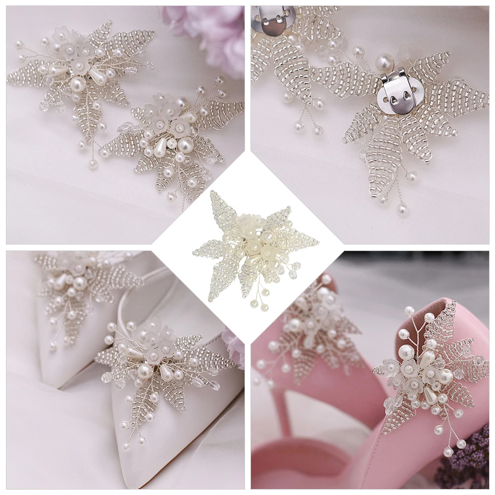 

Pearl Crystal Flower Shoe Buckles Bridal Clip Decorative Heels Brooch Wedding Party Accessories Zinc Alloy Imitation Jewelry