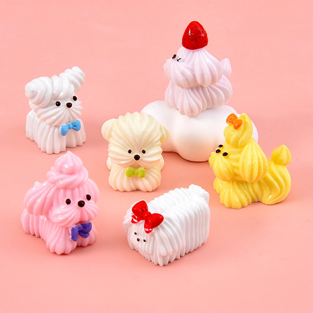 5PCS Cream Dog Series Miniature Flat Back Resin Cabochons For Hairpin Scrapbooking DIY Home Decor Craft Accessories