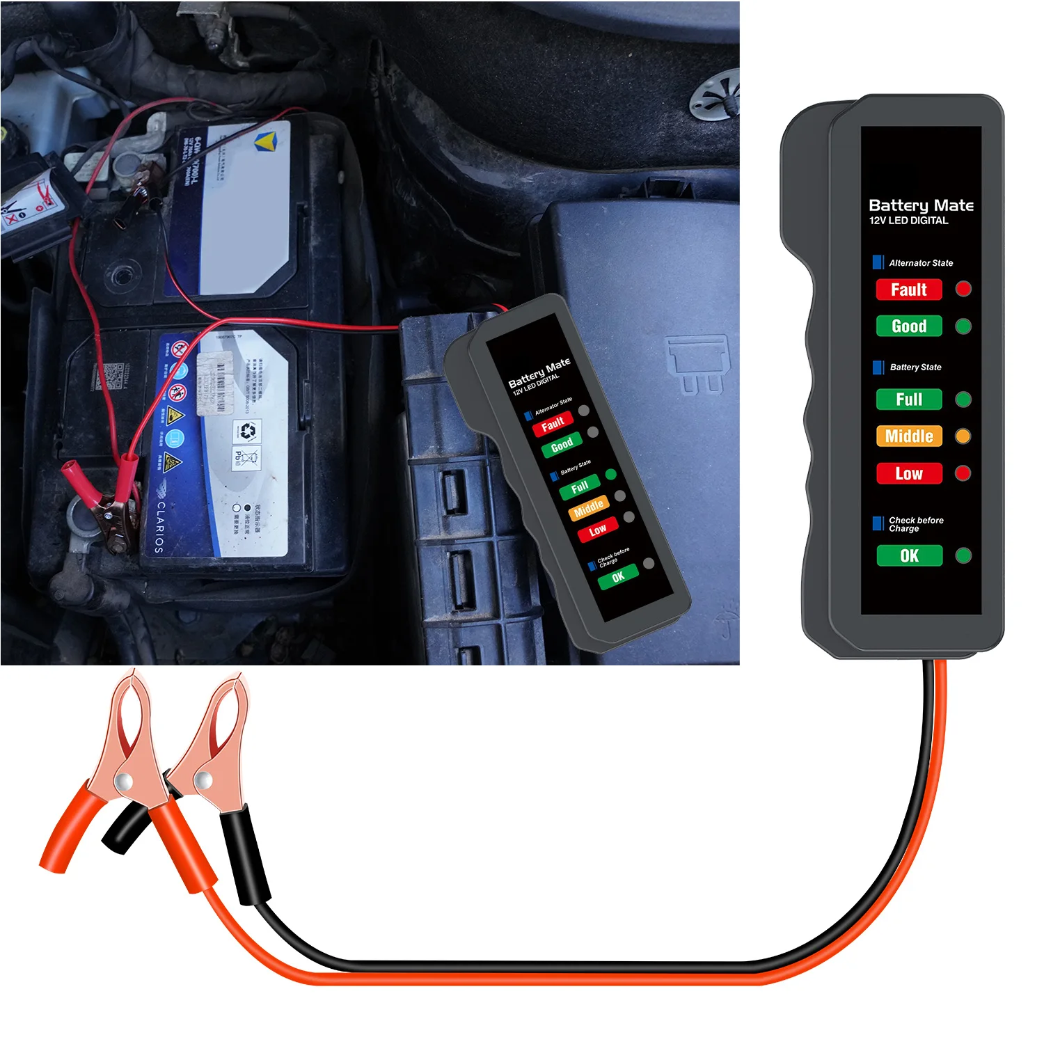 

6-digit LED Display Car Battery Tester Testing Tool Charger Analyzer 12V Voltage Battery Detector Scanner Diagnostic Tool