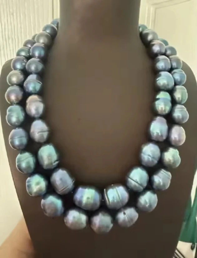 Elegant Huge 10-13mm Tahitian baroque black green pearl necklace 35" fashionable Jewelry for Women