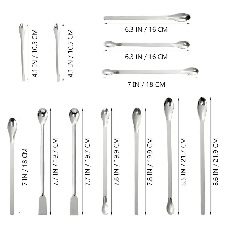 

12Pcs Stainless Steel Lab Spatula Micro Scoop Reagent Laboratory Mixing Spatula Long Sampling Spoon