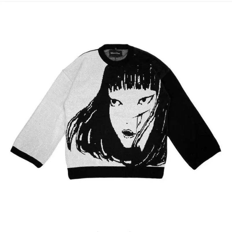 

Cartoon pattern printed sweater women fashion new high street trend loose pullover sweater Harajuku casual Warm Tops w430