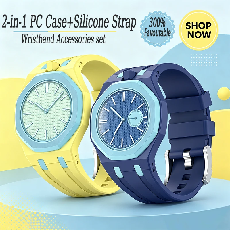 PC-Gehäuserahmen + Silikonarmband für Swatch x AP Royal Pop Pocket Modifikationskit, umwandelbar in 2-in-1 integriertes Armband für Armbanduhren