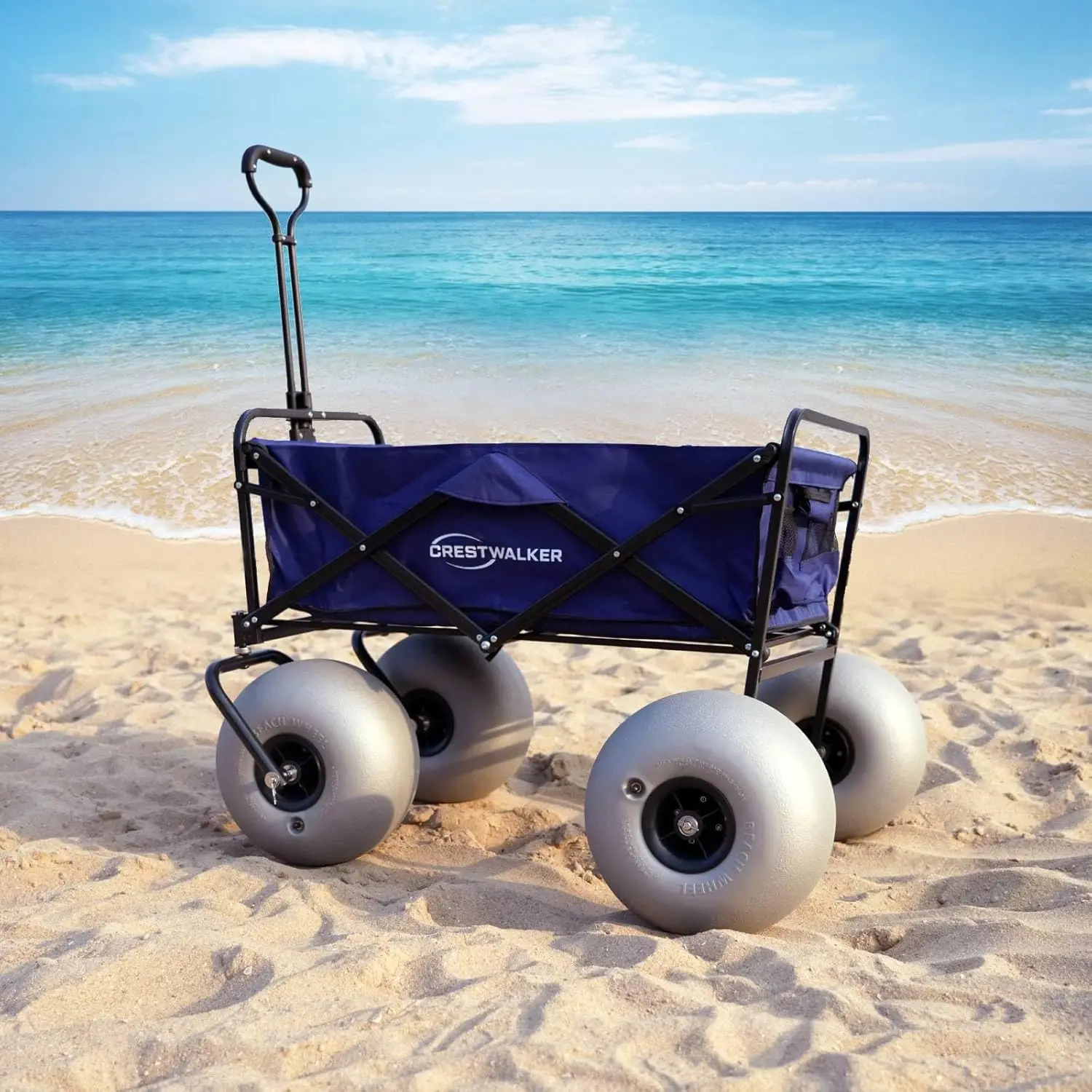 

Beach Wagon with 13'' Balloon Wheels, Collapsible Cart with Big Wheels for Sand (Pump Included)
