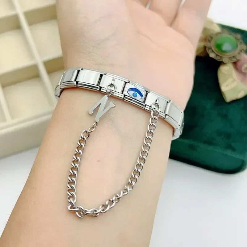 CONCEPT Fashion Chain Letter Elastic Charm Italian Links Fit 9mm Stainless Steel Modular Bracelet Making Women DIY Jewelry