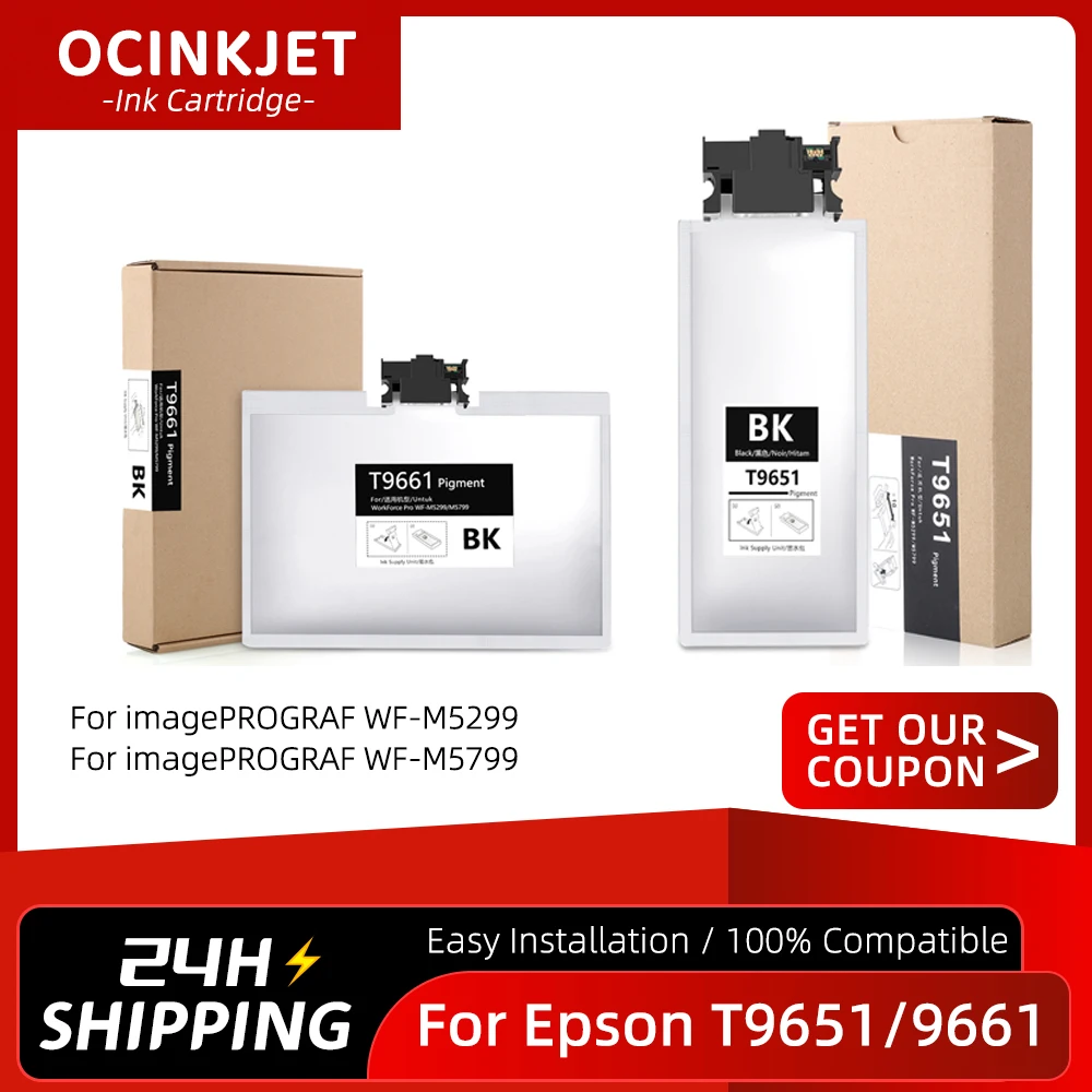 

For Epson T9651 T9661 Ink Bag Pack For Workforce Pro WF-M5299 / 5799 Printer T9651 T9661 Ink Cartridge With Chip and Pigment Ink