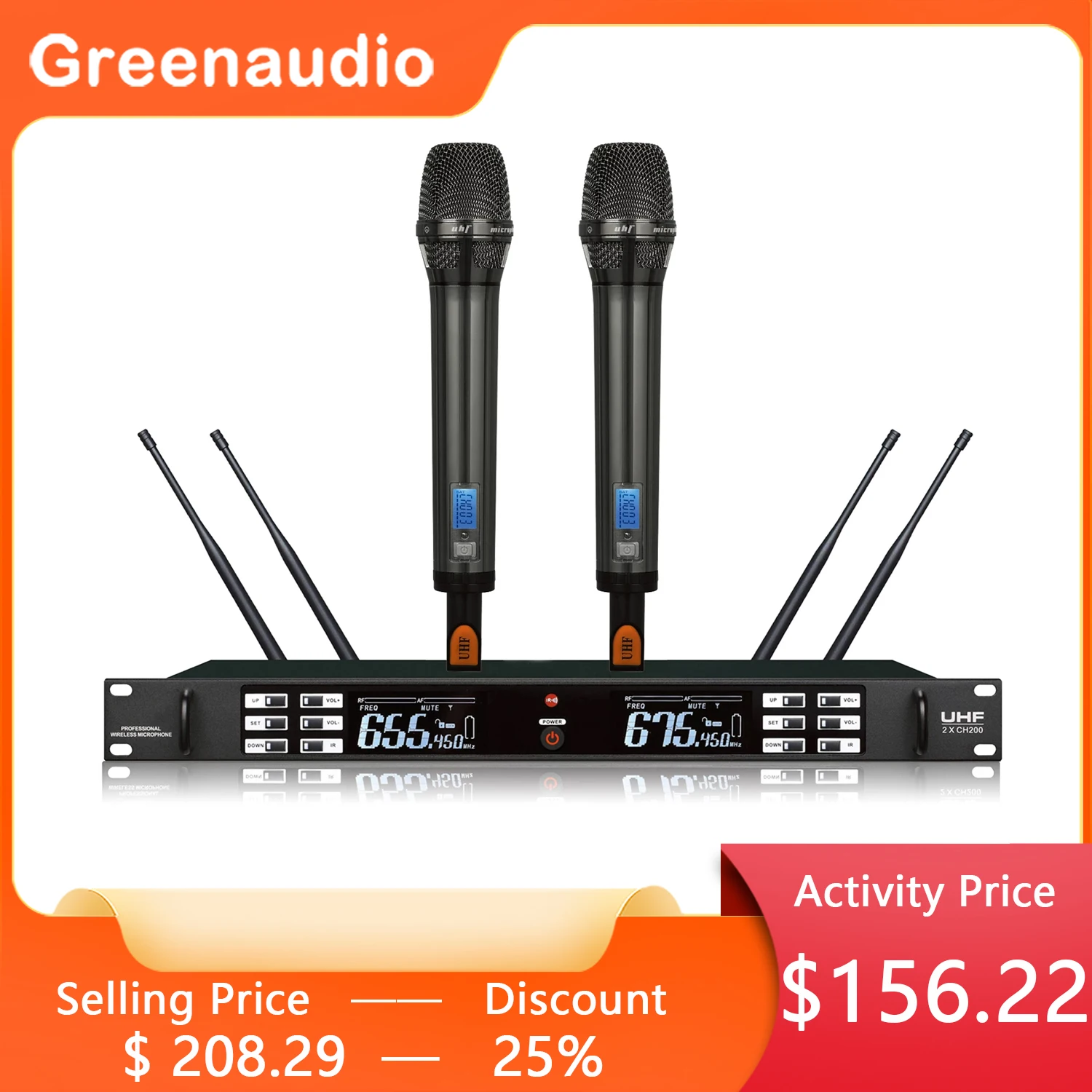 

GAW-BR609D True Diversity One to Two Wireless Microphone Conference Room Speech KTV Home Entertainment Stage Performance System