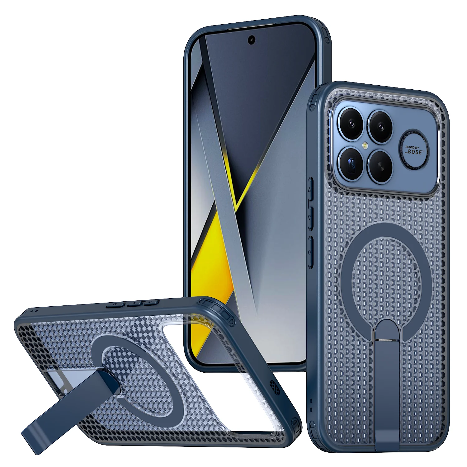 Wärmeableitende magnetische Hülle für POCO F8 Ultra F8 Pro, stoßfeste Luftpolster-Mesh-Rückseite für Magsafe-Ständerhalterung