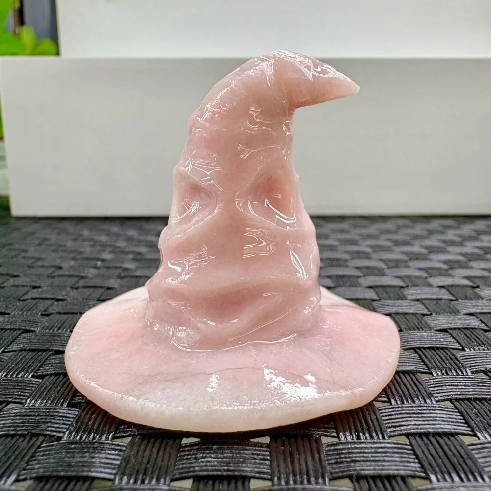 Mixed Natural Crystal Wizard Hat Figurine Hand Carved Witch Hat Statue Halloween Reiki Stone Desktop Decor Gift