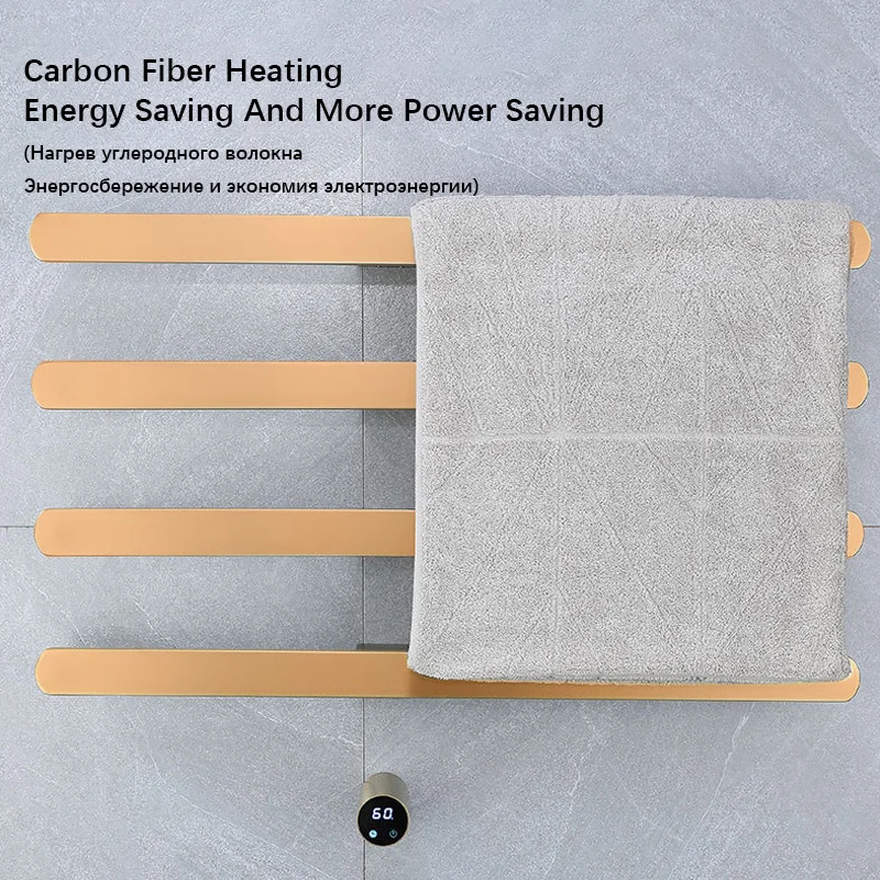 Brushed Gold Bathroom Towel Warmer Smart Control Electric Towel Rack Hidden Wire Heated Towel Rail Stainless Steels Towel Dryer - view 3