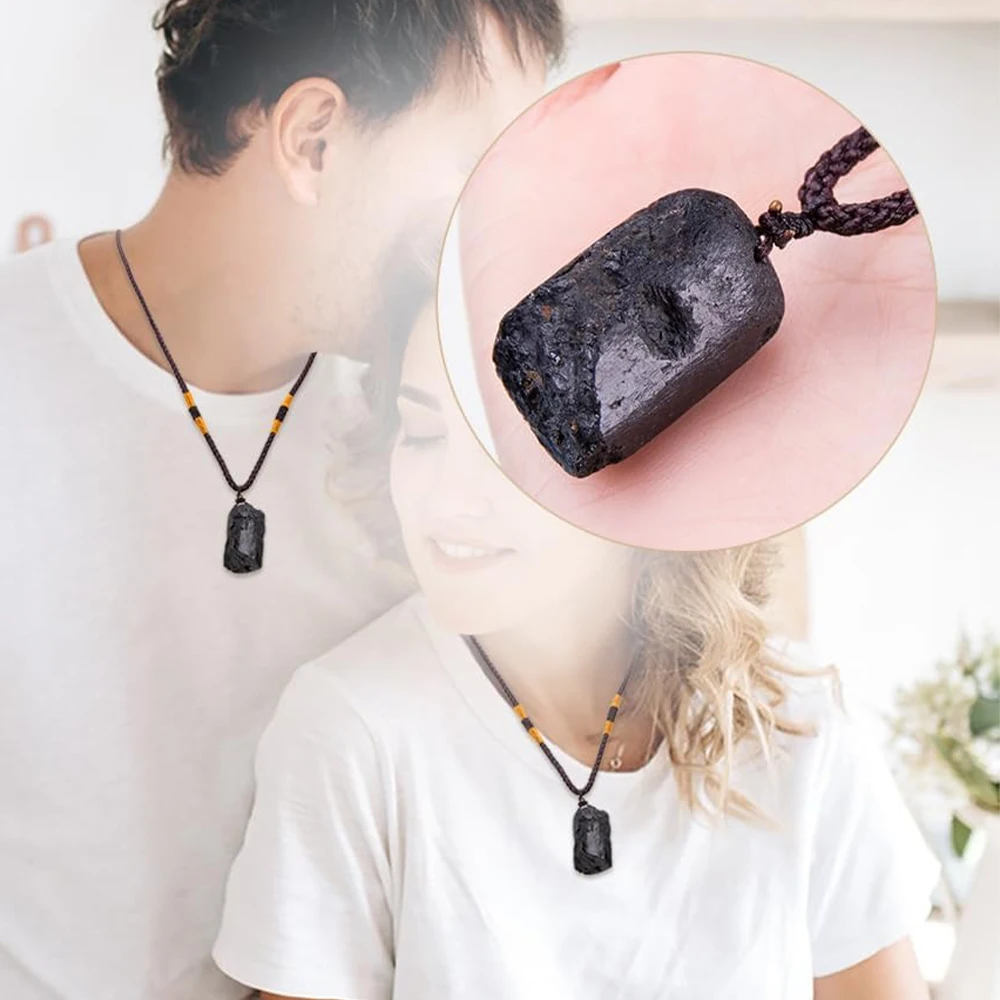 Black Tourmaline Pendant Rough Stone Natural Stone Necklace Ornament Crystal Thick Black Healing Energy Jewelry Gift