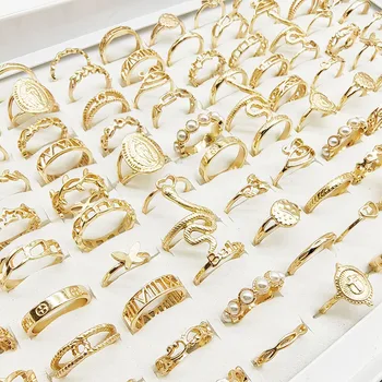 30 pc/lote cor de ouro anéis de dedo para meninas novo amor cobra animal borboleta recorte estrela pérola fina conjunta anel festa jóias feminino