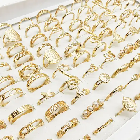 30 pzas/lote anillos de dedo de Color dorado para niñas nuevo amor serpiente Animal mariposa recorte estrella perla anillo fino joyería de fiesta mujeres