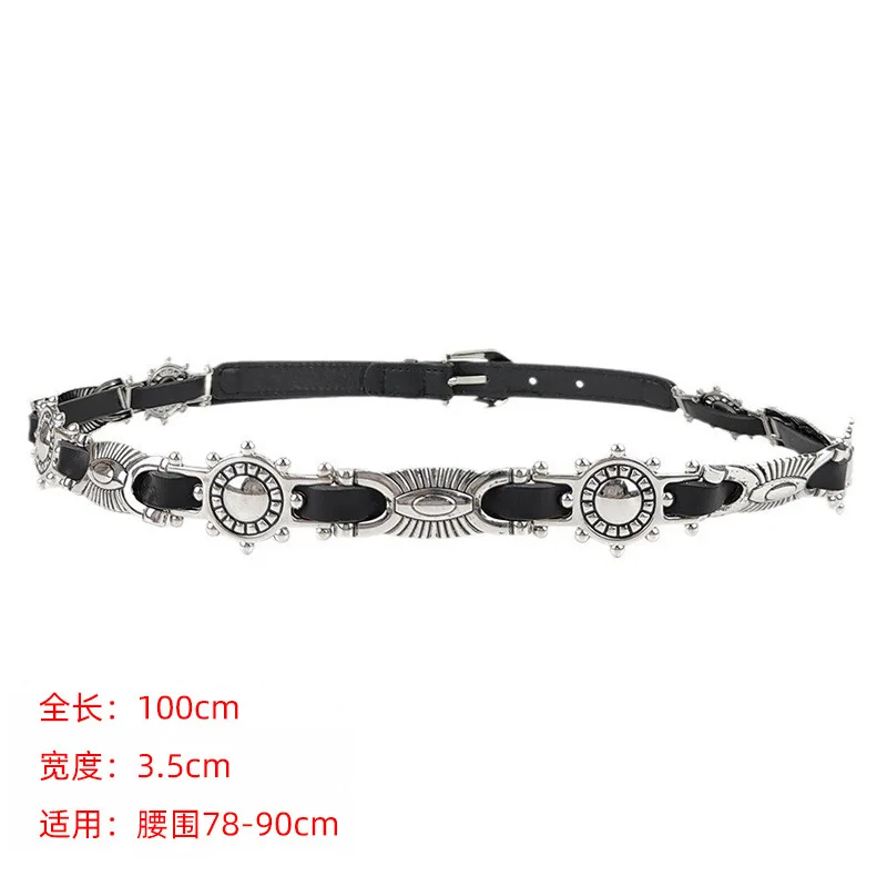 حزام منحوت أمريكي عتيق، حزام بيضاوي هندسي، إكسسوارات جينز متعددة الاستخدامات، تصميم معدني