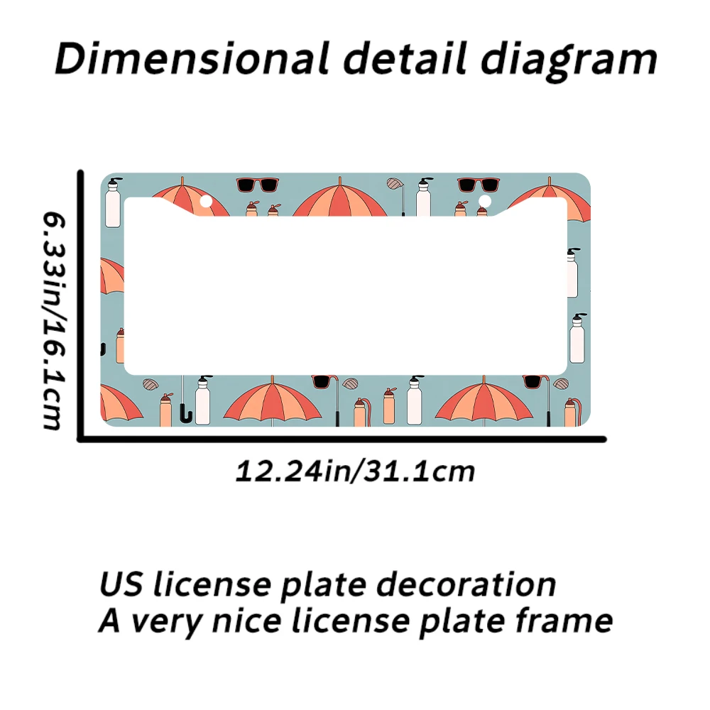1 قطعة مظلة برتقالية كلاسيكية ونظارات شمسية بإطار لوحة ترخيص بفتحتين، مادة ألومنيوم، 6 × 12 بوصة مع برغي #2