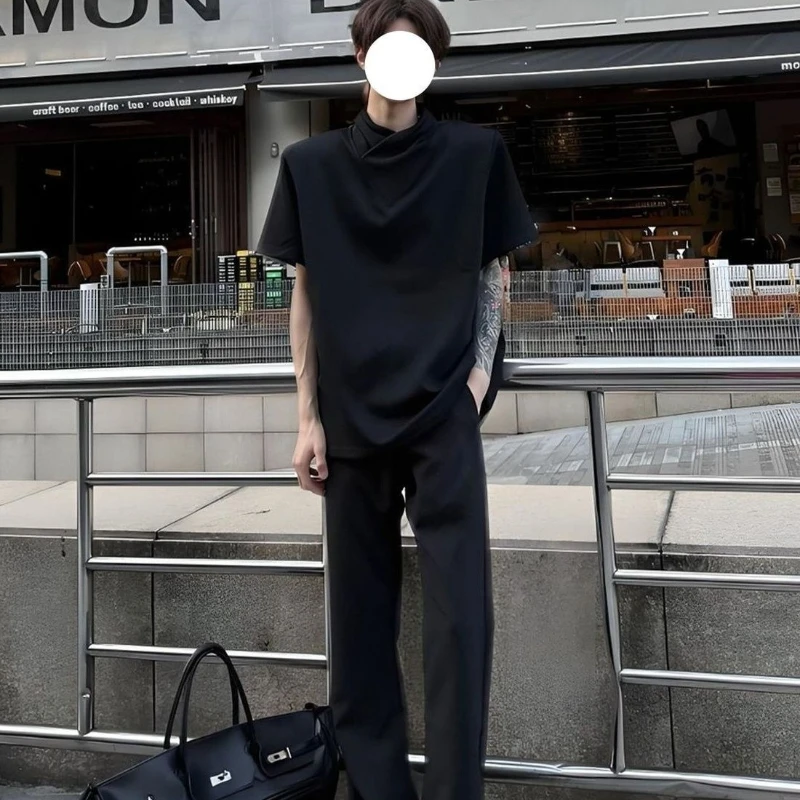 Tall Men's Extended Length Flared Curved Hem American High Street Casual Dress Pants Draped Loose Fit Trousers