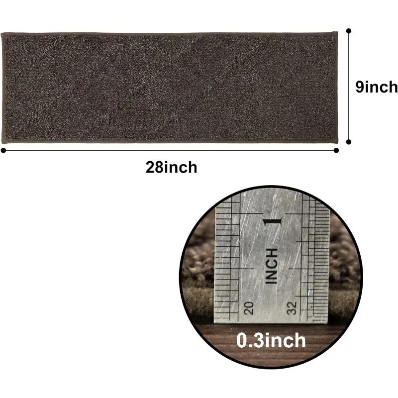가장자리 계단 트레드 미끄럼 방지 카펫 매트, 실내 계단 러너, 100% 폴리에스터 TPE 백킹 (15pc), 28 인치 x 9 인치