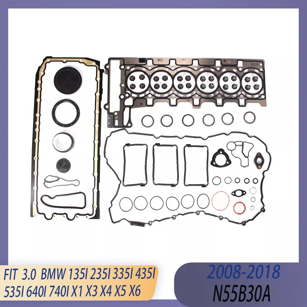 Engine Full Gasket Set & Bearing Piston Ring Kit Fit 08-18 3.0 T L GAS N55B30 For BMW 335i 435i 530i 535i 640i 740i X3 X4 X5 X6