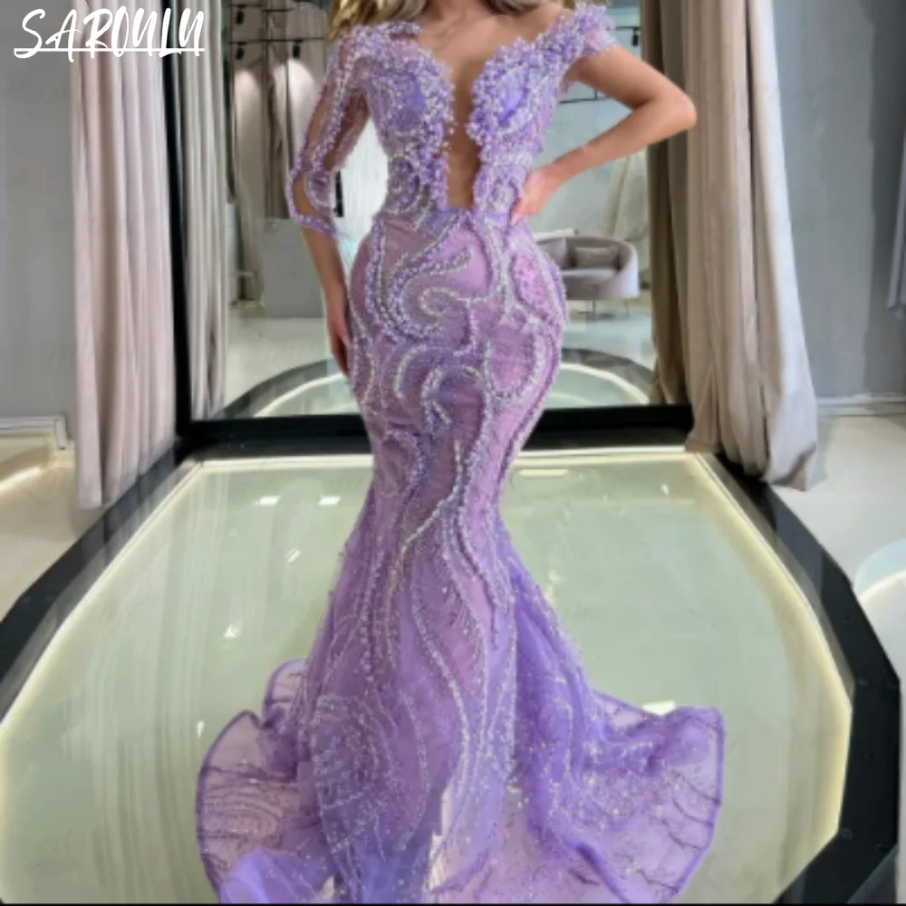 

Sexy Deep V-neck Evening Dress Exquisite Beading Mermaid Bride Robe Elegant Floor-length Bridal Dresses Vestidos De Novia