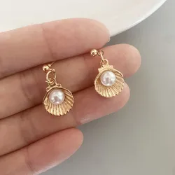 Fashion Simple Stud Earrings for Women Girl Shell Imitation Pearl Vintage Trendy Women's Jewelry Golden Silver Color Eararings