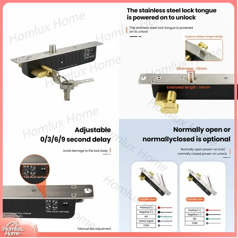 DC12V Bolt Type Door Lock with Adjustable Delay Time Access Control System for Home Office Security Door Lock