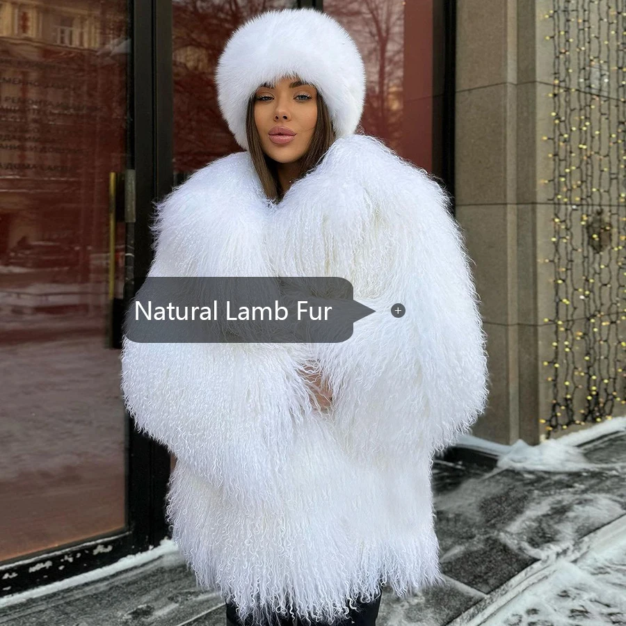 White Mongolian Fur Coat Women Lamb Coats Women Tibetan Lamb Jackets Real Mongolian Fur Jacket