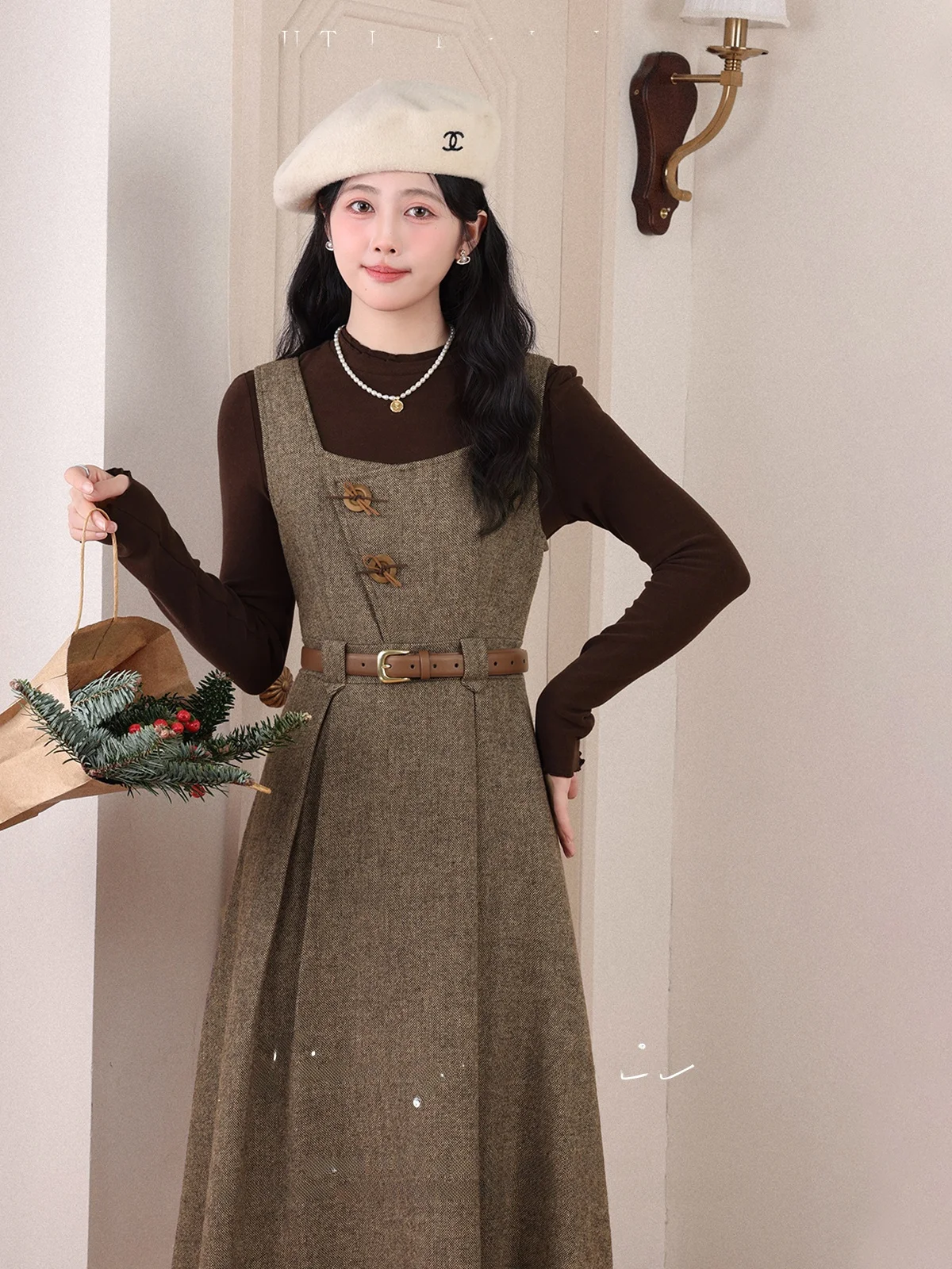 Jiang Bu Li Vintage Merlot Aosphere Dr femmes hiver t-shirt gilet jupe ensemble longue Sve Midi Dr a-ligne basique Sle