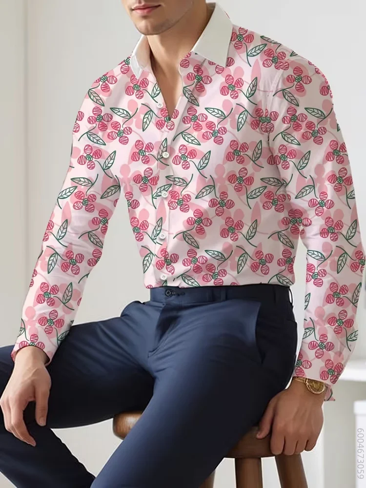 Men's long sleeved shirt, daisy floral shirt, beach party, vacation party, versatile, fashionable, comfortable, loose casual top