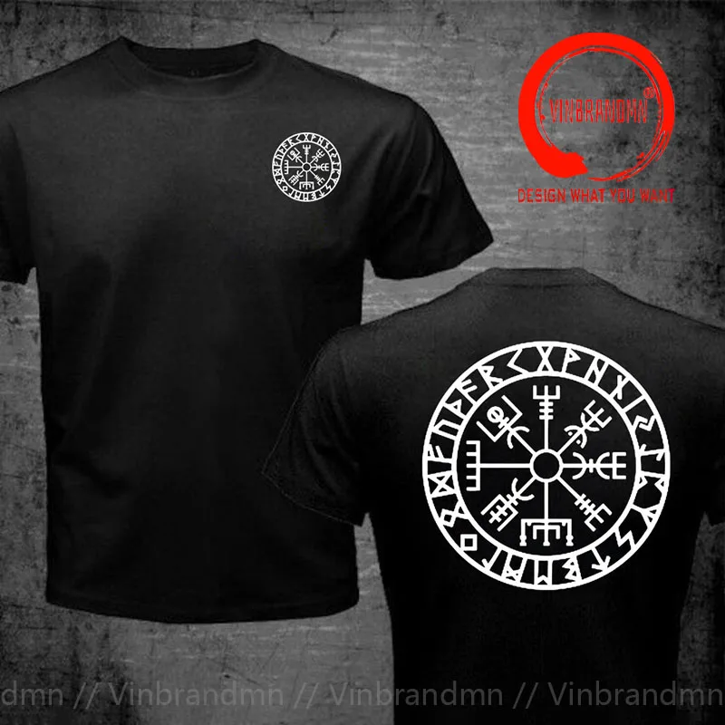 T-shirt vikinks à manches courtes et col rond pour hommes, t-shirt imprimé boussole et rune, mode viking décontractée, t-shirt de marque masculine, nouveauté