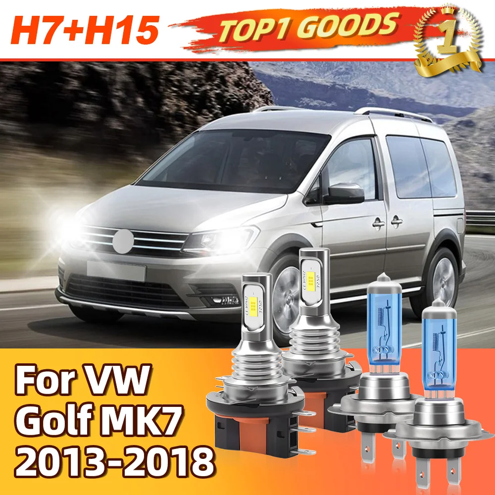 

4PCS Auto Halogen Lamps Canbus Error Free H7 H15 Hight Low Beam 6000K White IP68 For VW Golf MK7 2013-2018