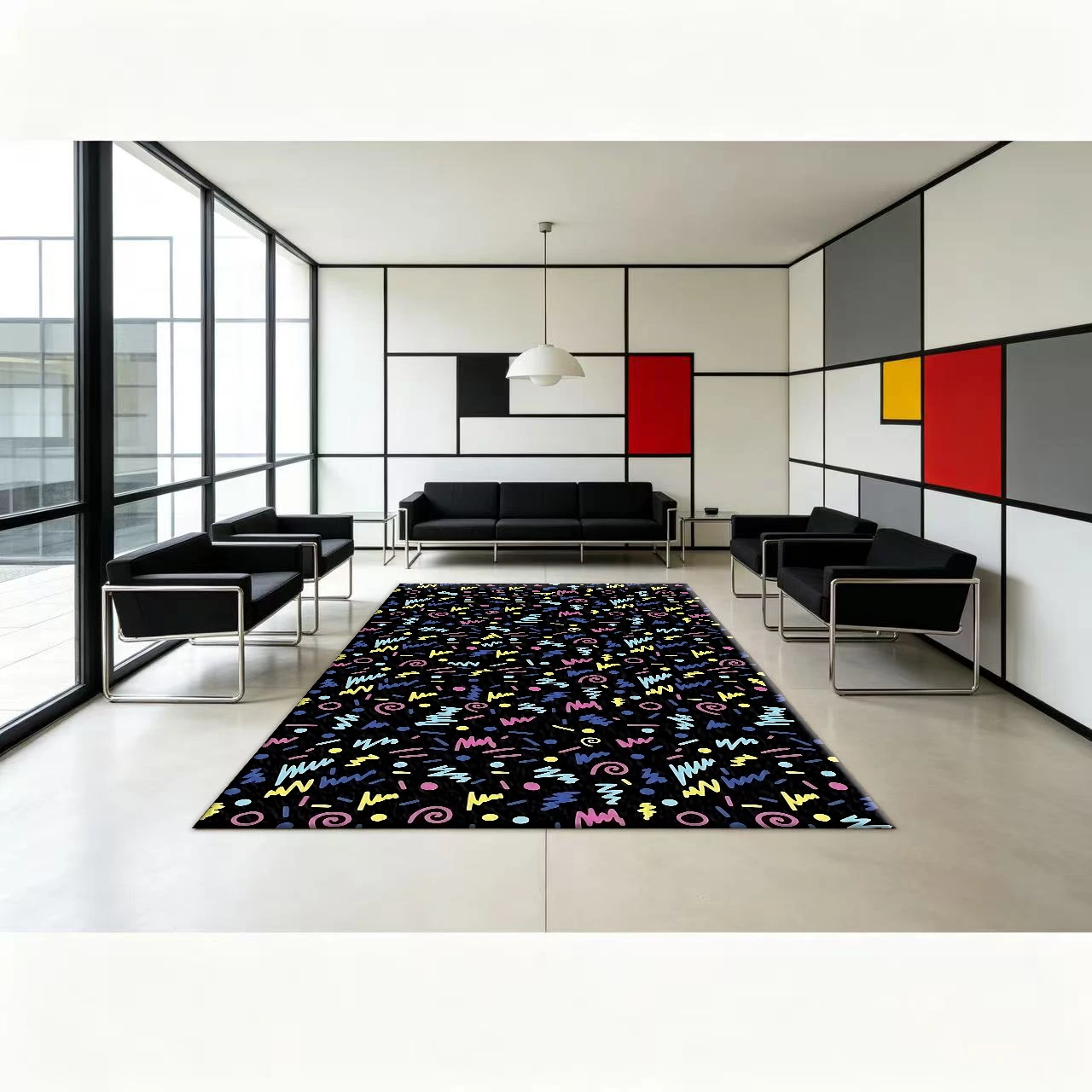 Colorful Graffiti-Style Art Carpet, Modern Home Interior Space Floor Decoration