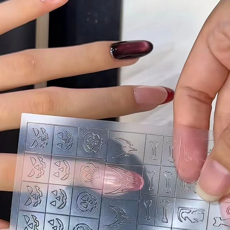 Halloween Nagelkunst-Schablonen Maniküre-Vorlagen DIY Gruselige Spinnennetz-Kreuz-Geister-Aufkleber für Gel-Nagellack-Malerei – Detail 3