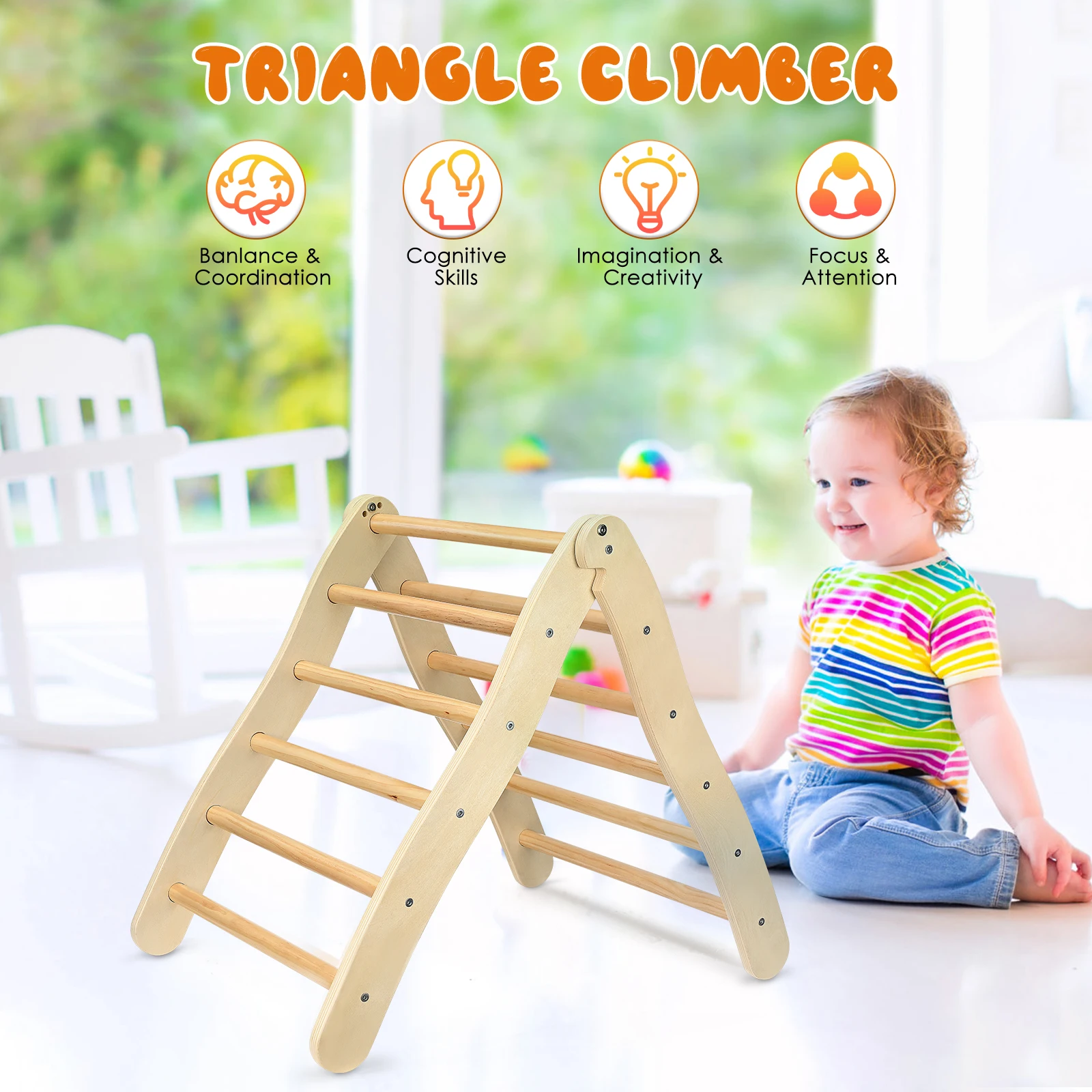 Struttura da arrampicata in legno a forma di triangolo per bambini piccoli, maschi e femmine, dai 6 mesi in su, kit da gioco per palestra e area giochi al chiuso, pieghevole, per sviluppare