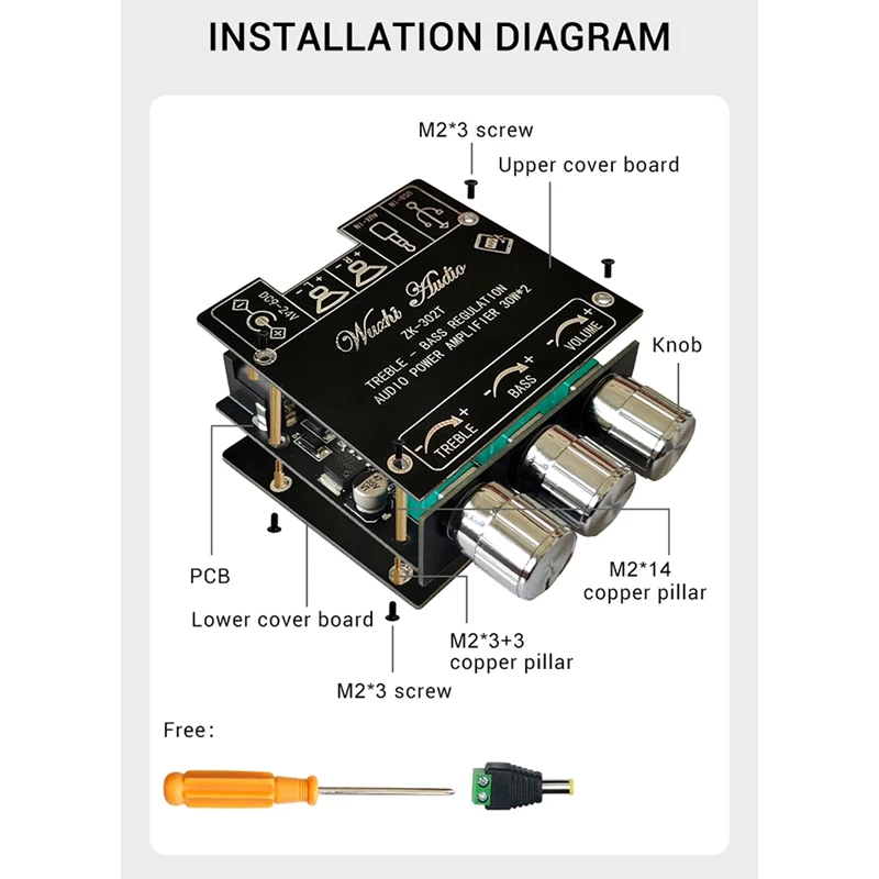 ZK-302T Bluetooth Digital Amplifier Board Module 2.0 Stereo Dual Channel 30W+30W With High And Low Tone Support APP