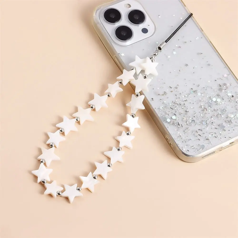 Pentagon Mobile Phone Chain Beaded Phone Charm Shell Phone Lanyard White Simple Phone Wrist Strap Telephone Jewelry