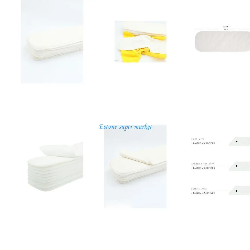 

090B 10pcs 3 Layers Microfiber Cloth Diaper Inserts Reusable Super Absorbent for Baby